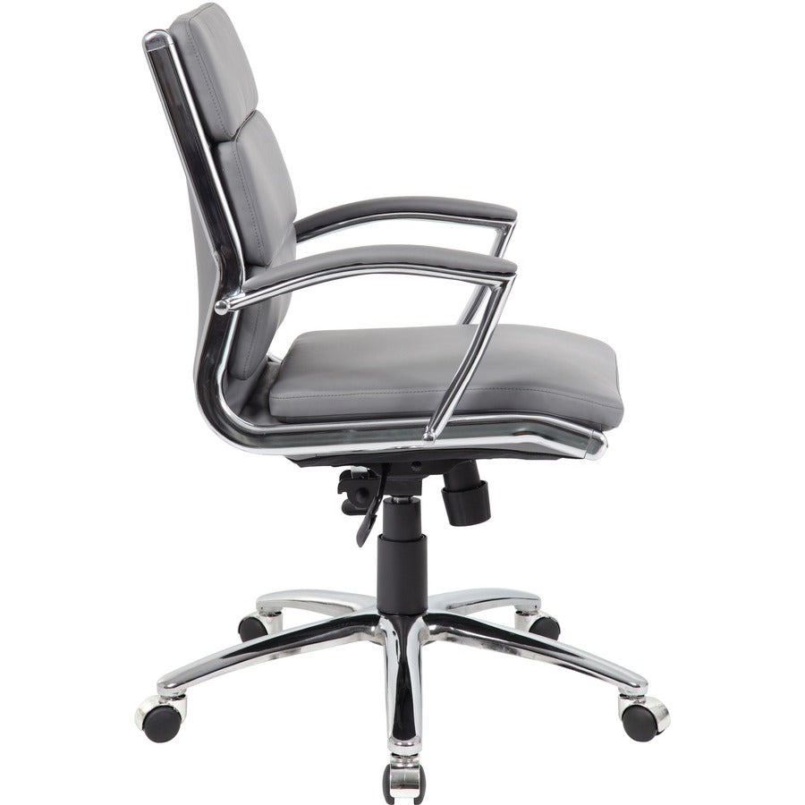 Boss Executive Chair, Gray Vinyl Seat and Back, Chrome/Black Frame, Mid Back, 5-Star Chrome Base, Adjustable Height, 1 Each