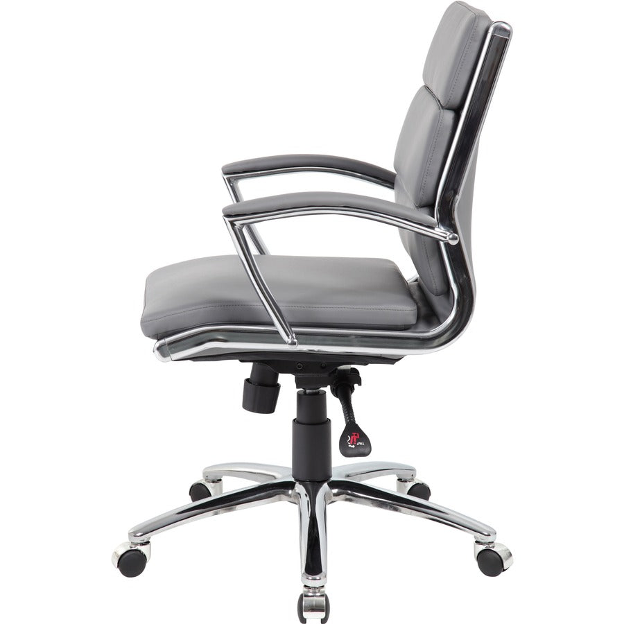 Boss Executive Chair, Gray Vinyl Seat and Back, Chrome/Black Frame, Mid Back, 5-Star Chrome Base, Adjustable Height, 1 Each