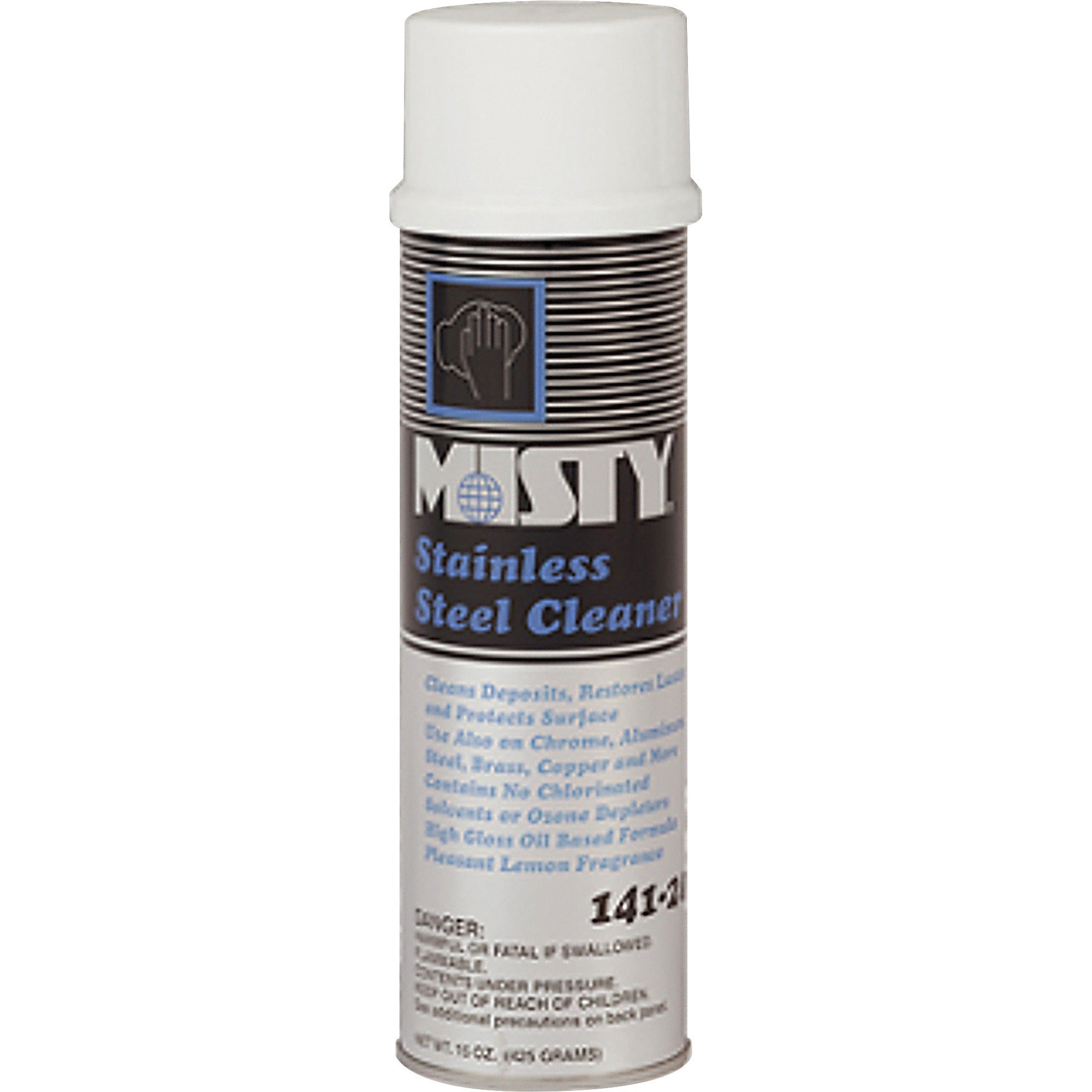 MISTY Stainless Steel Cleaner, Lemon Scent, Oil Based, Silver/Black, 15 oz, 1 Each