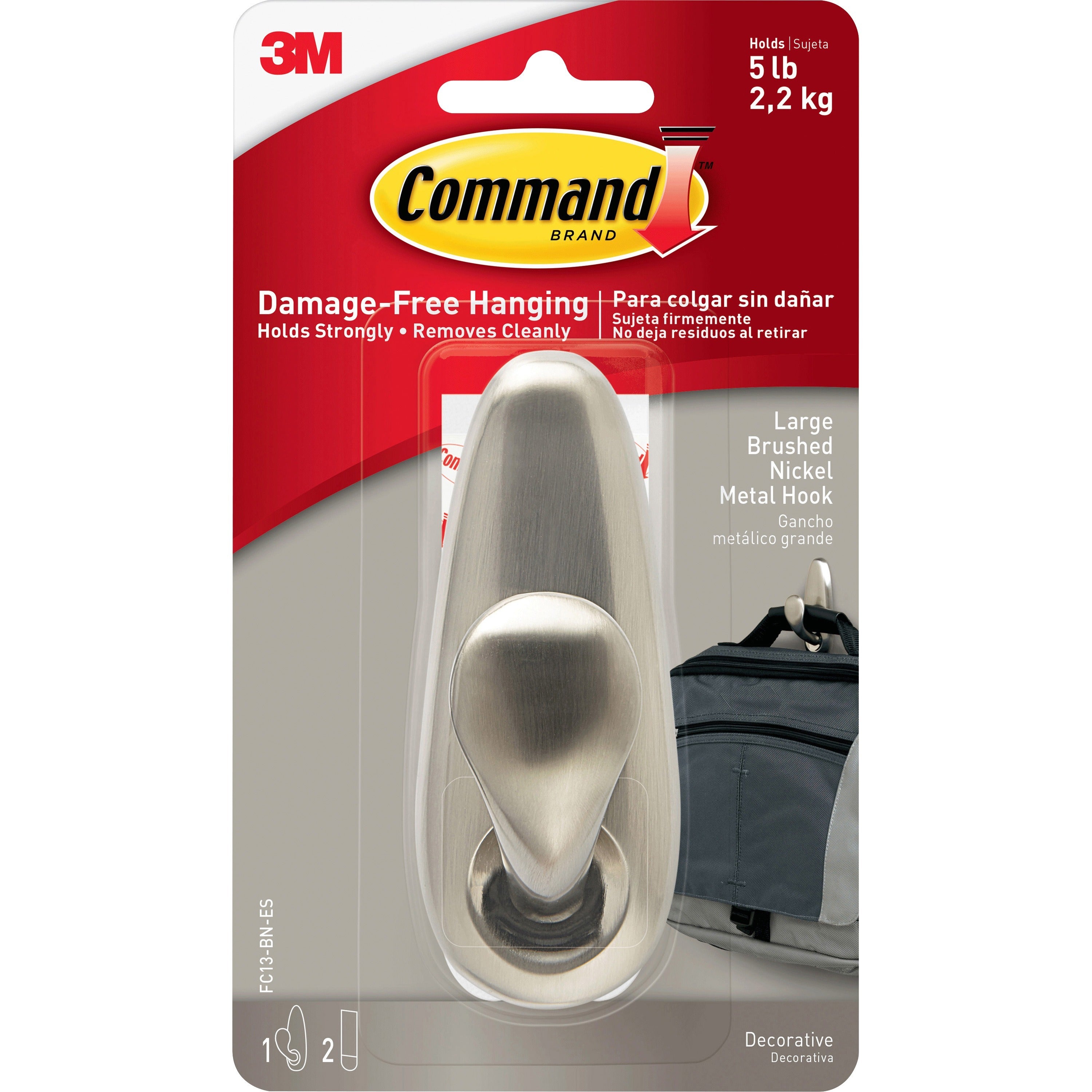 5 lb (2.27 kg) Capacity - for Decoration, Painted Surface, Wood, Tile - Metal - Brushed Nickel - 1 / Pack