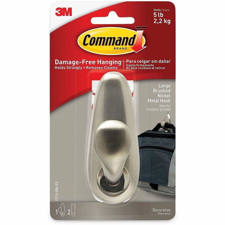 5 lb (2.27 kg) Capacity - for Decoration, Painted Surface, Wood, Tile - Metal - Brushed Nickel - 1 / Pack