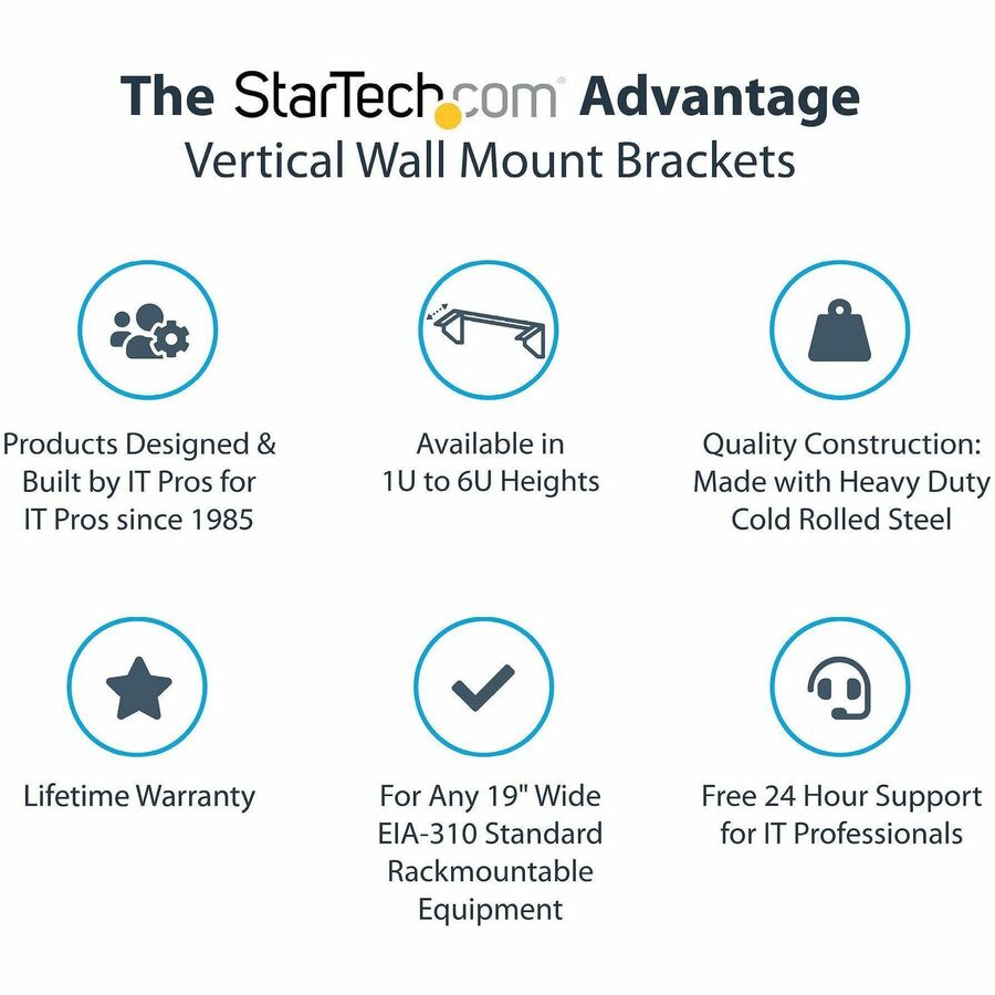 StarTech.com RK619WALLV Wall Mount for Server, A/V Equipment, Power Strip, KVM Switch - Black - TAA Compliant