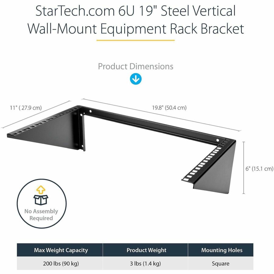 StarTech.com RK619WALLV Wall Mount for Server, A/V Equipment, Power Strip, KVM Switch - Black - TAA Compliant