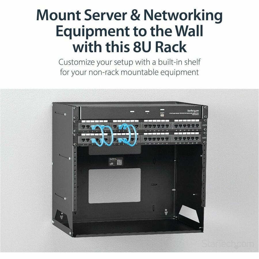 StarTech.com Wall-Mount Server Rack with Built-in Shelf - Solid Steel - 8U