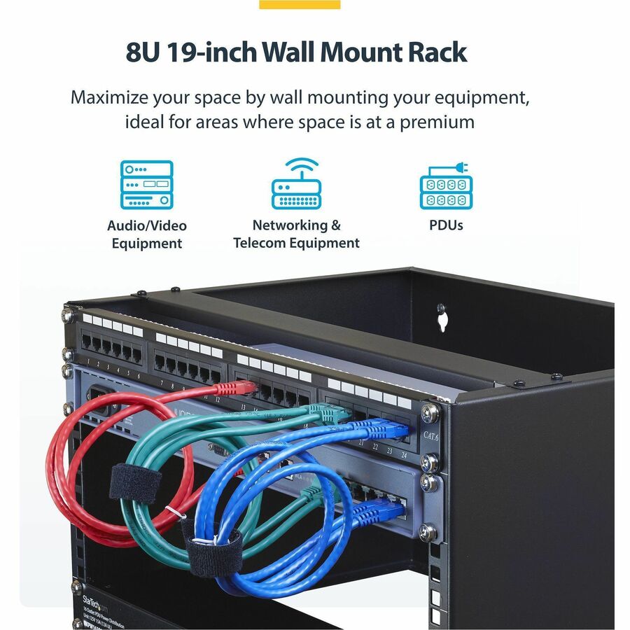 StarTech.com Wall-Mount Bracket for Shallow Rack-Mount Equipment - Solid Steel - 8U