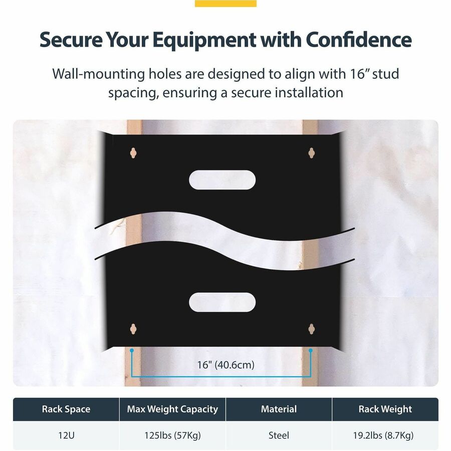 StarTech.com 12U Wall-Mount Bracket for Shallow Rack-Mount Equipment - 12 in. Deep