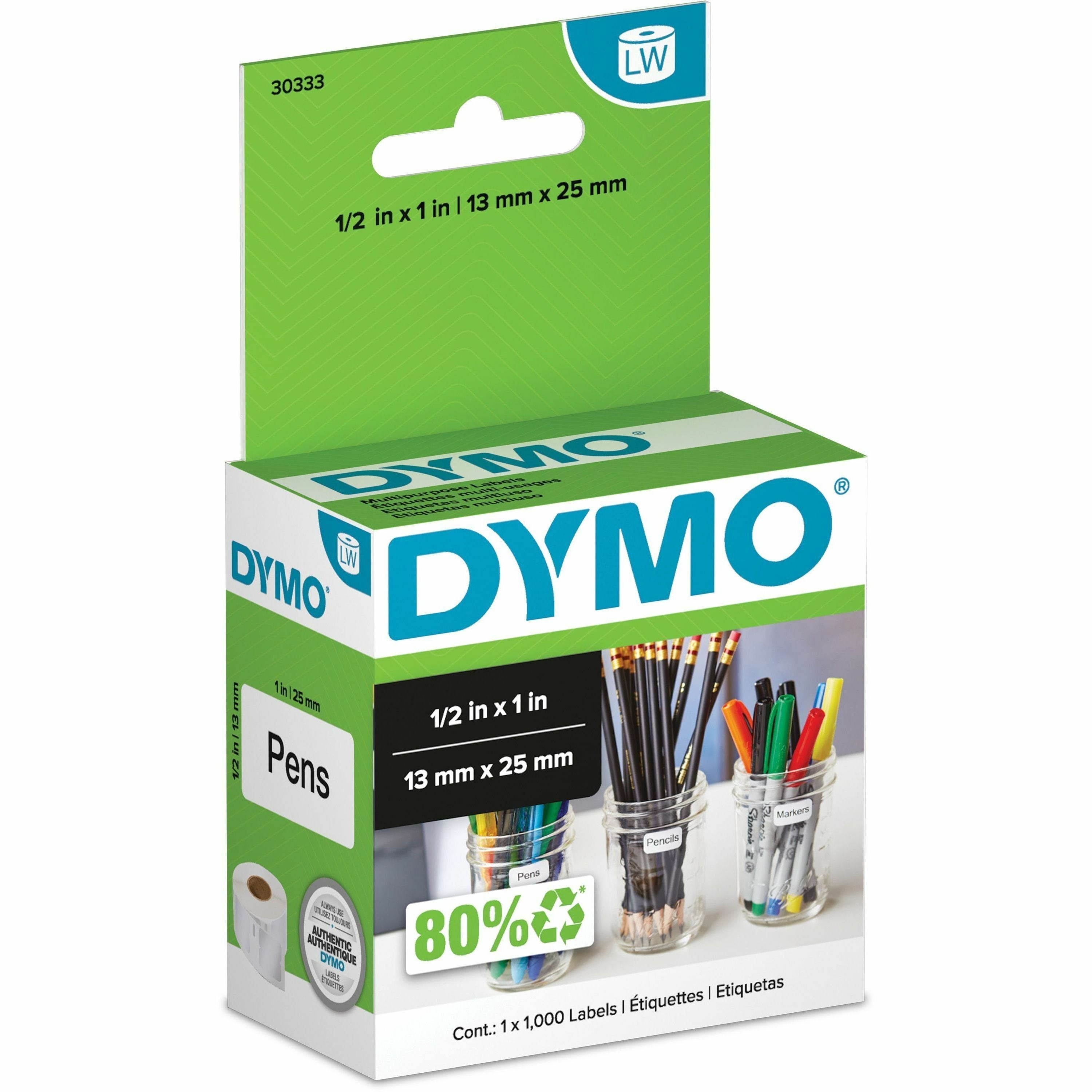 1/2" Width x 1" Length - Rectangle - Thermal Transfer - White - Paper - 1000 / Roll - 1 Box