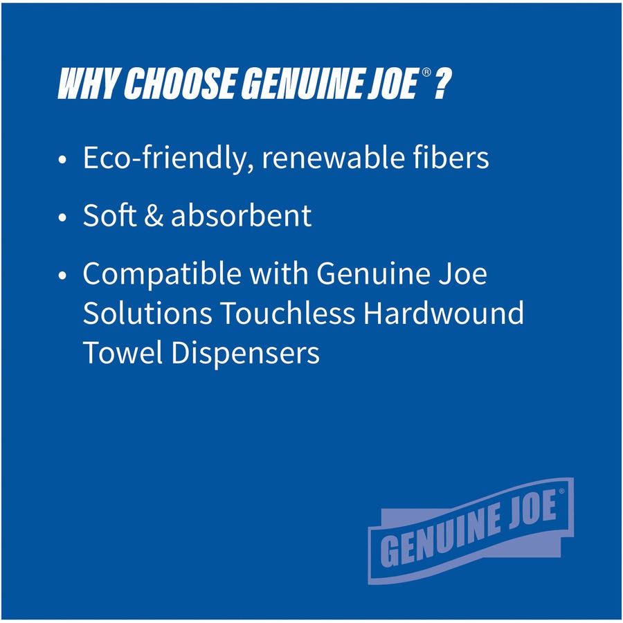 Genuine Joe Solutions Hardwound Paper Towels, 1-Ply, 7" x 850 ft, White, Virgin Fiber, 6 Rolls per Carton