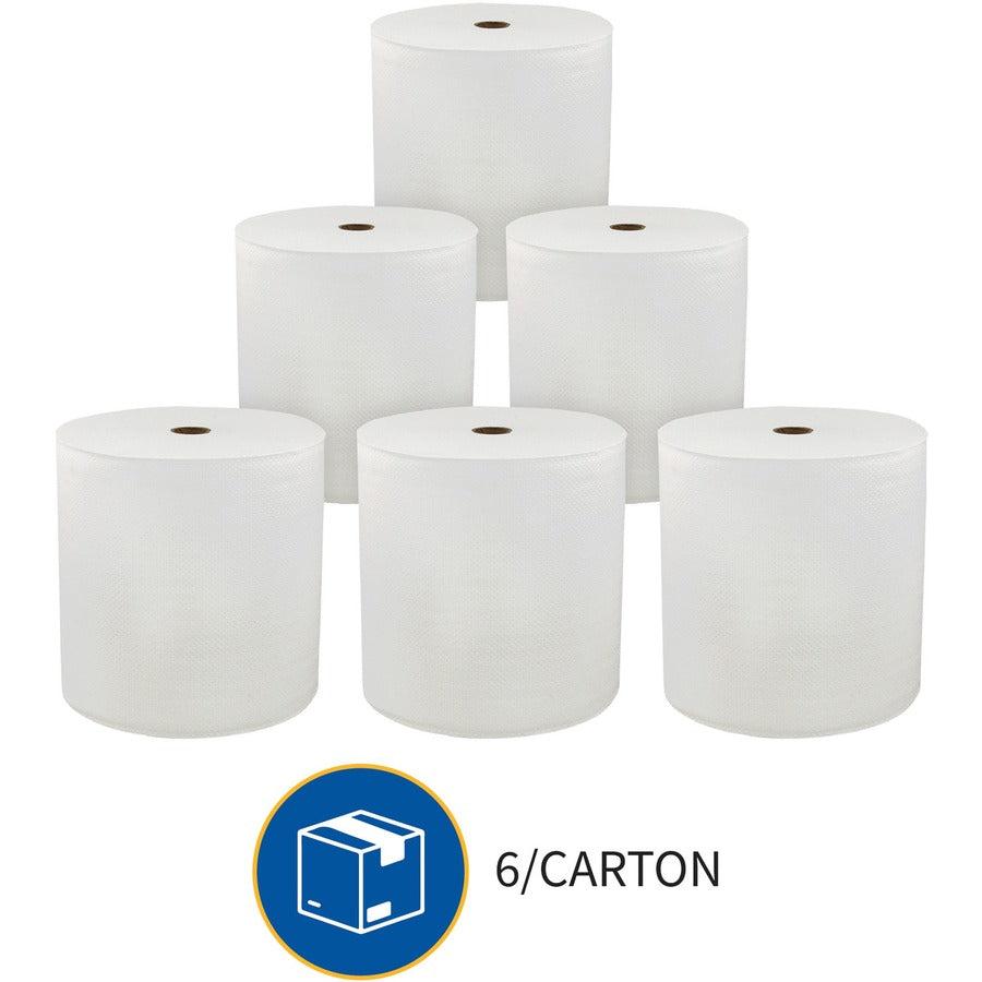 Genuine Joe Solutions Hardwound Paper Towels, 1-Ply, 7" x 850 ft, White, Virgin Fiber, 6 Rolls per Carton