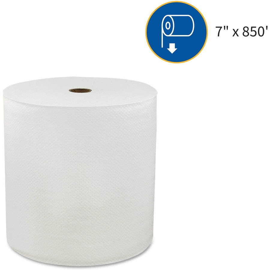 Genuine Joe Solutions Hardwound Paper Towels, 1-Ply, 7" x 850 ft, White, Virgin Fiber, 6 Rolls per Carton