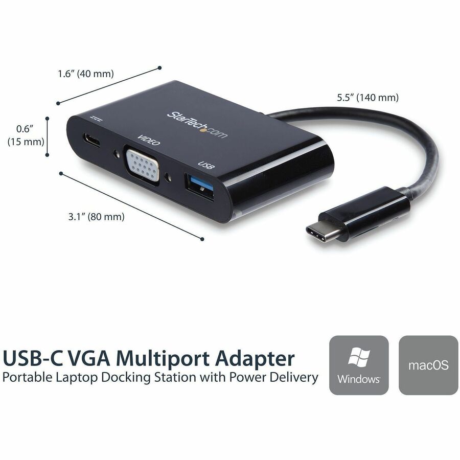 StarTech.com USB-C to VGA Multifunction Adapter with Power Delivery and USB-A Port
