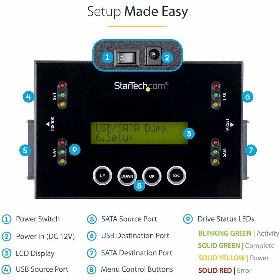 StarTech.com Drive Duplicator and Eraser for USB Flash Drives and 2.5 / 3.5" SATA Drives