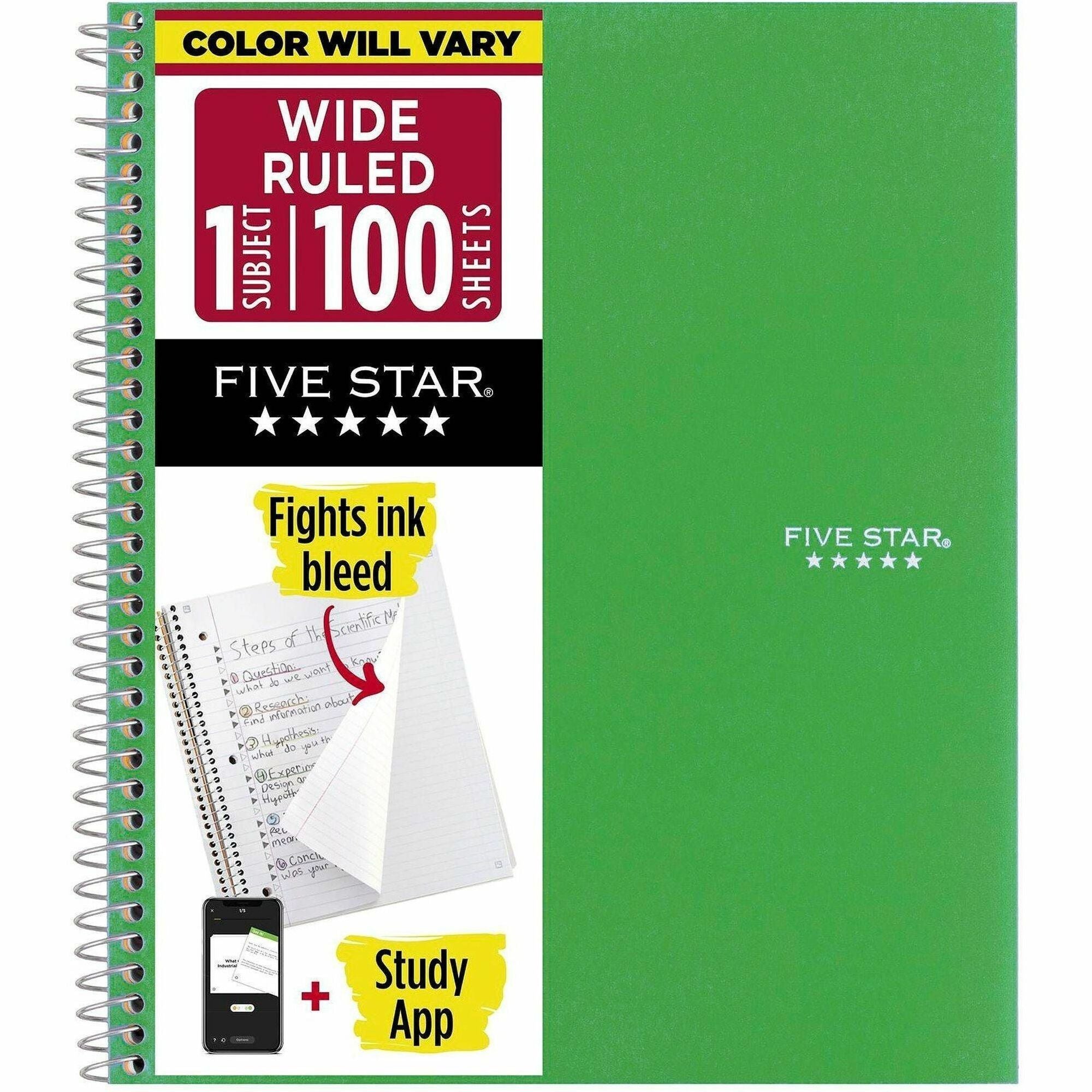 100 Sheets - Wire Bound - Wide Ruled Front Ruling - 8" x 10 1/2" Sheet Size - Assorted Plastic Cover - 1 Each