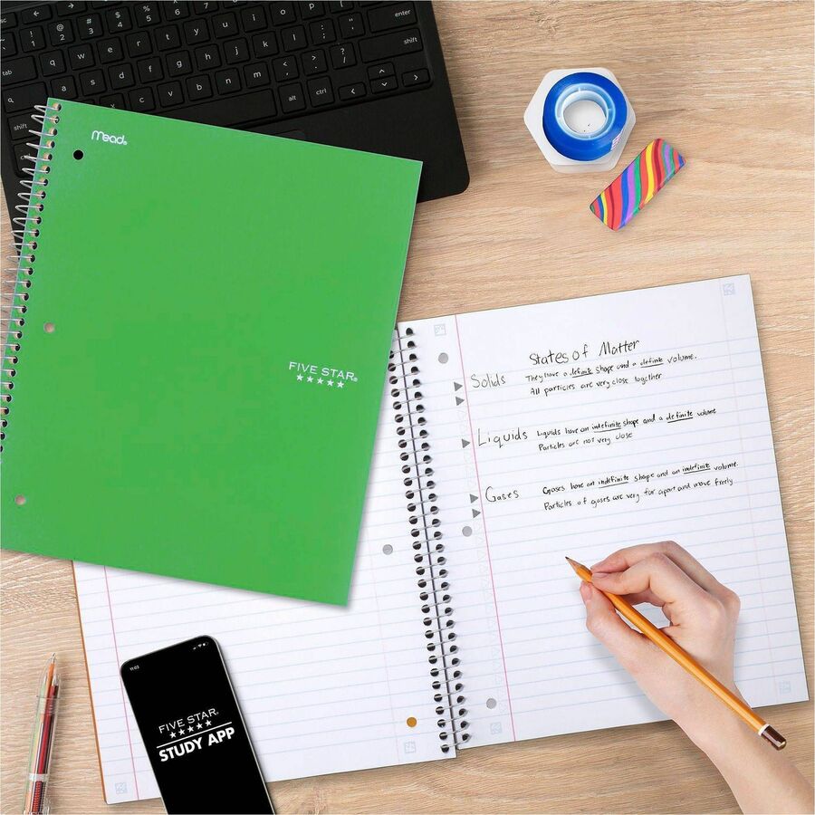 100 Sheets - Wire Bound - Wide Ruled Front Ruling - 8" x 10 1/2" Sheet Size - Assorted Plastic Cover - 1 Each