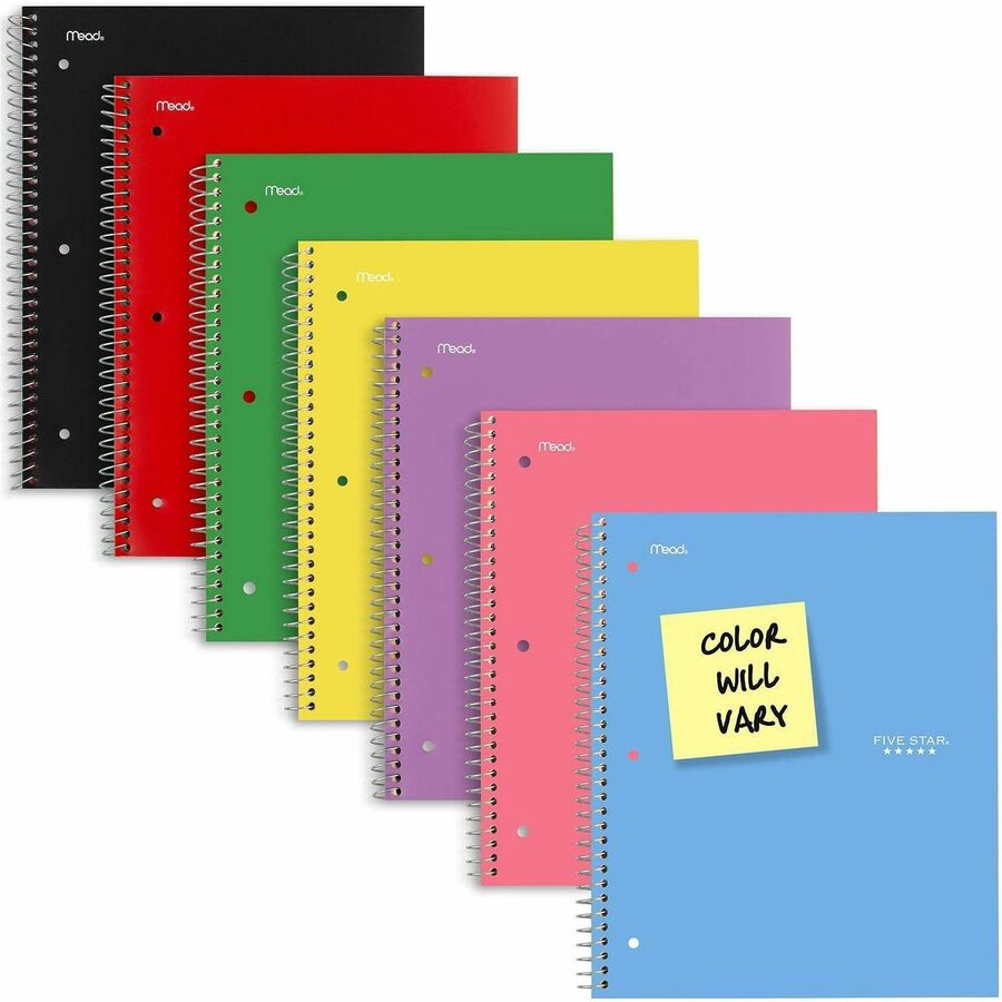100 Sheets - Wire Bound - Wide Ruled Front Ruling - 8" x 10 1/2" Sheet Size - Assorted Plastic Cover - 1 Each
