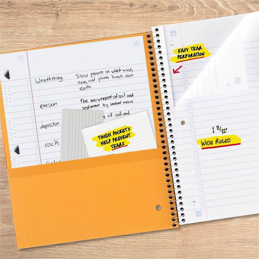 100 Sheets - Wire Bound - Wide Ruled Front Ruling - 8" x 10 1/2" Sheet Size - Assorted Plastic Cover - 1 Each