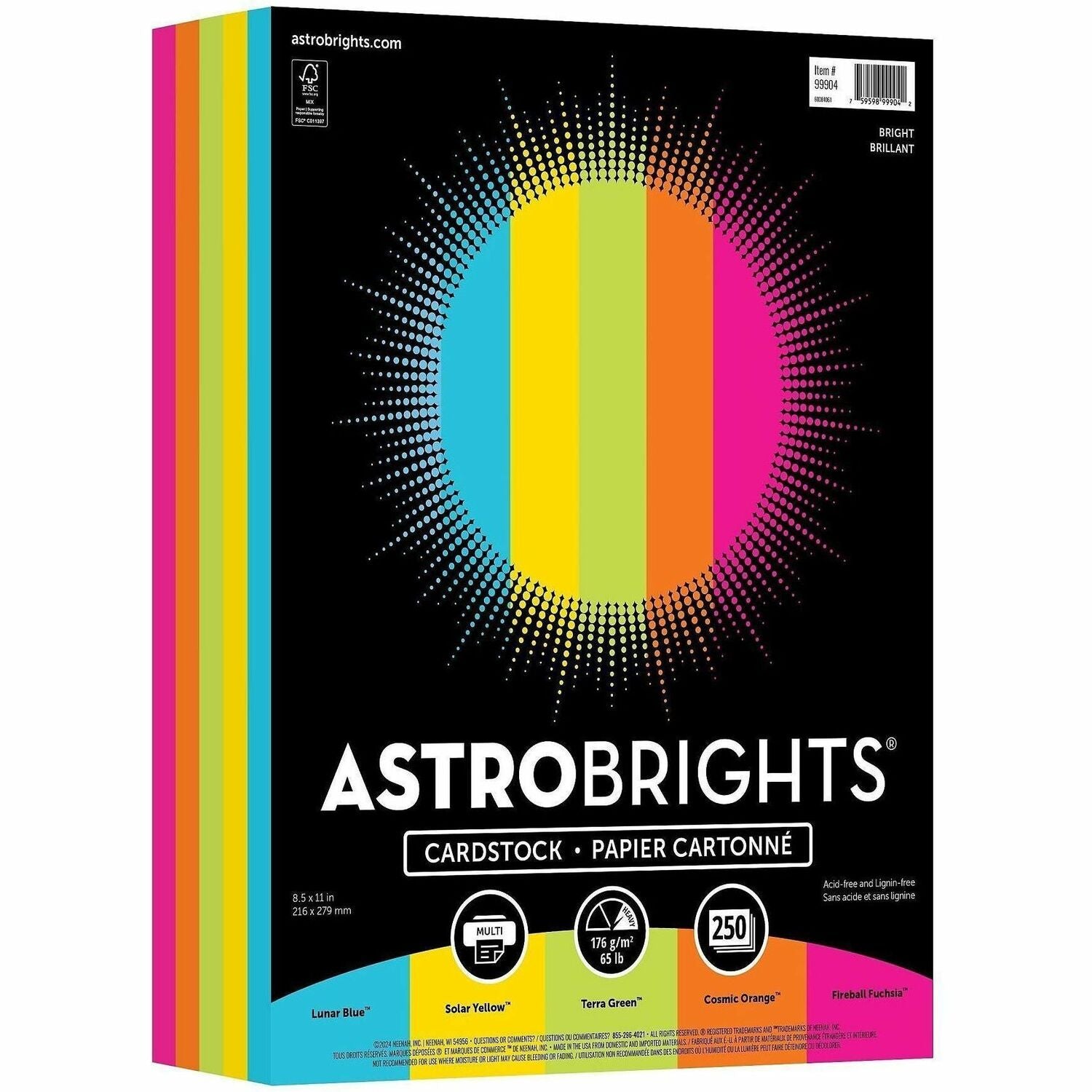 8 1/2" x 11" - High-impact, Durable, Printable, Acid-free, Lignin-free - Lunar Blue, Solar Yellow, Terra Green, Cosmic Orange, Fireball Fuchsia - 250 / Pack