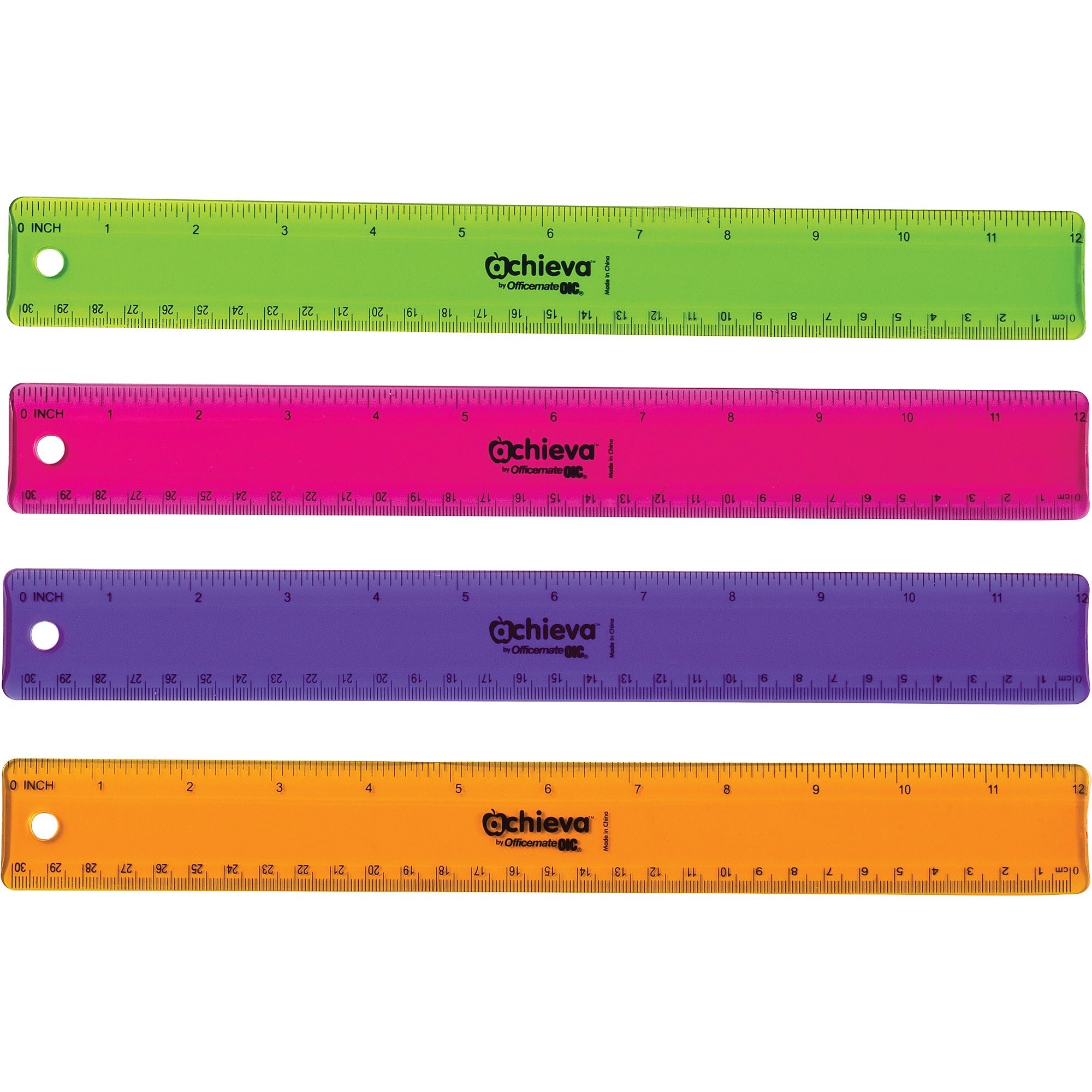 12" Length x 1.3" Width - Imperial, Metric Measuring System - Plastic - Assorted - 12 / Pack