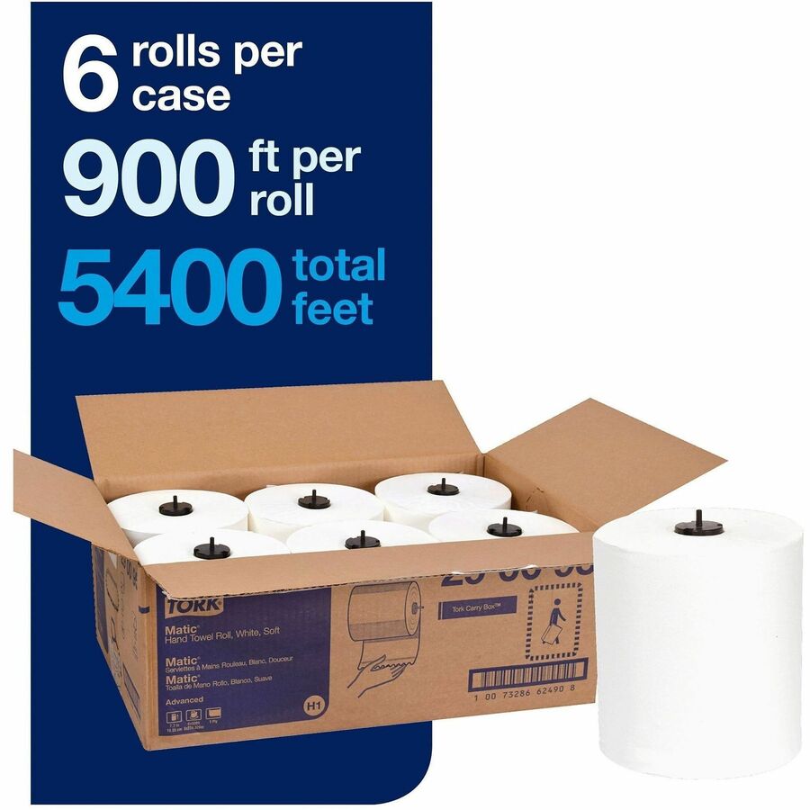 1 Ply - 7.70" Width x 900 ft Length - 7.30" Roll Diameter - 1 1/2" Core - White - Paper - 6 Rolls Per Container - 6 / Carton