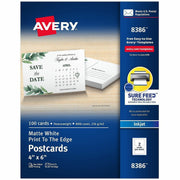 Avery&reg; Sure Feed Postcards - 97 Brightness - 4" x 6" - 80 lb Basis Weight - 216 g/m² Grammage - Matte - Perforated, Heavyweight, Rounded Corner, Print-to-the-edge, Recyclable, Biodegradable, Coated - White - 1 Box