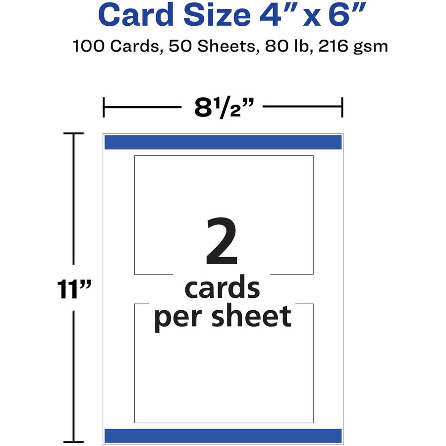Avery&reg; Sure Feed Postcards - 97 Brightness - 4" x 6" - 80 lb Basis Weight - 216 g/m² Grammage - Matte - Perforated, Heavyweight, Rounded Corner, Print-to-the-edge, Recyclable, Biodegradable, Coated - White - 1 Box