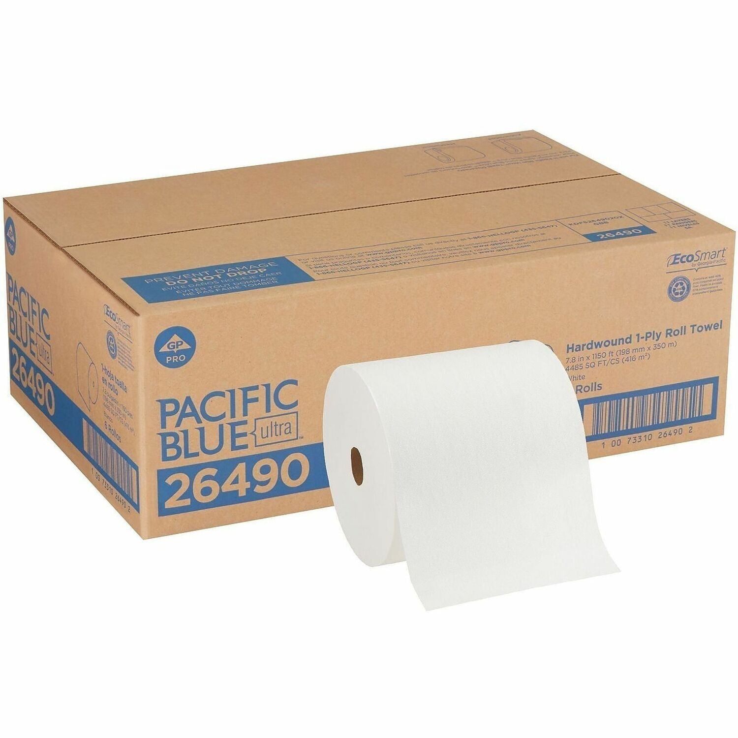 Pacific Blue Ultra High-Capacity Recycled Paper Towel Rolls, 7.87" x 1150 ft, White, 6 Rolls per Carton