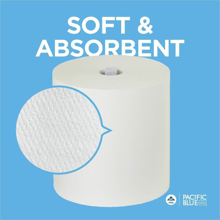 Pacific Blue Ultra High-Capacity Recycled Paper Towel Rolls, 7.87" x 1150 ft, White, 6 Rolls per Carton