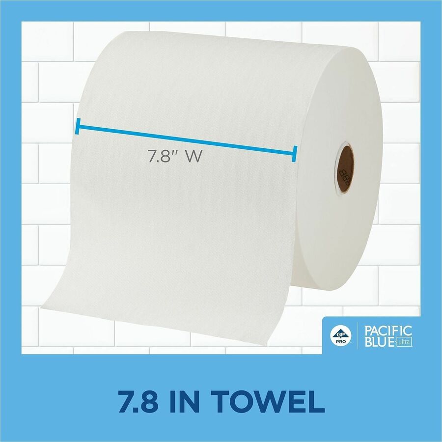 Pacific Blue Ultra High-Capacity Recycled Paper Towel Rolls, 7.87" x 1150 ft, White, 6 Rolls per Carton