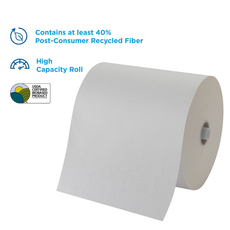 Pacific Blue Ultra High-Capacity Recycled Paper Towel Rolls, White, 7.87" x 1150 ft, 3 Rolls Per Carton