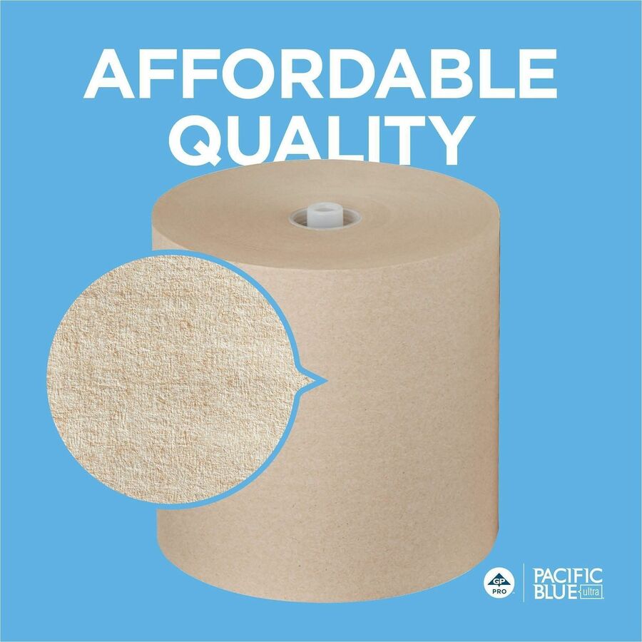Pacific Blue Ultra High-Capacity Recycled Paper Towel Rolls, 7.87" x 1150 ft, Brown, 6 Rolls per Carton