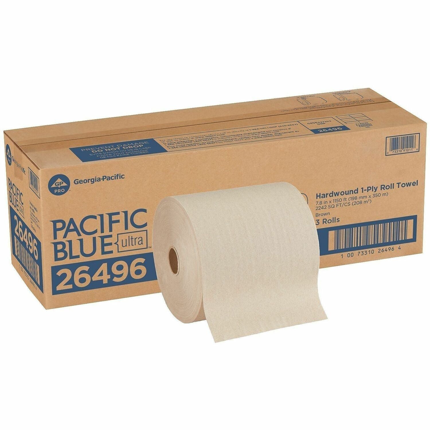 Pacific Blue Ultra High-Capacity Recycled Paper Towel Rolls, 7.87" x 1150 ft, Brown, 3 Rolls per Carton