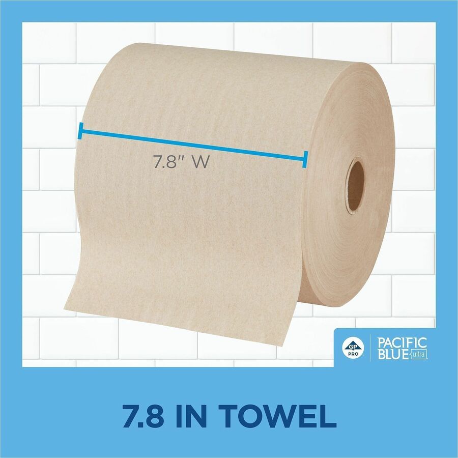 Pacific Blue Ultra High-Capacity Recycled Paper Towel Rolls, 7.87" x 1150 ft, Brown, 3 Rolls per Carton