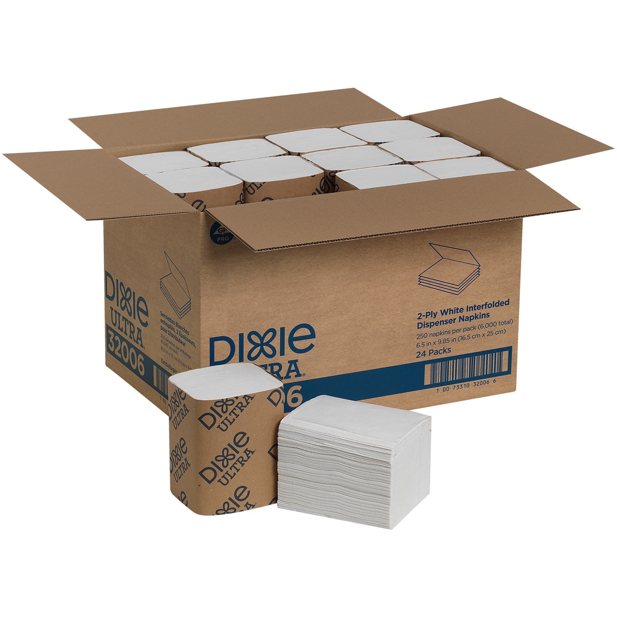 Dixie Ultra Interfold Napkin Dispenser Refill, 2 Ply, White, 250 Napkins per Pack, 24 Packs per Carton