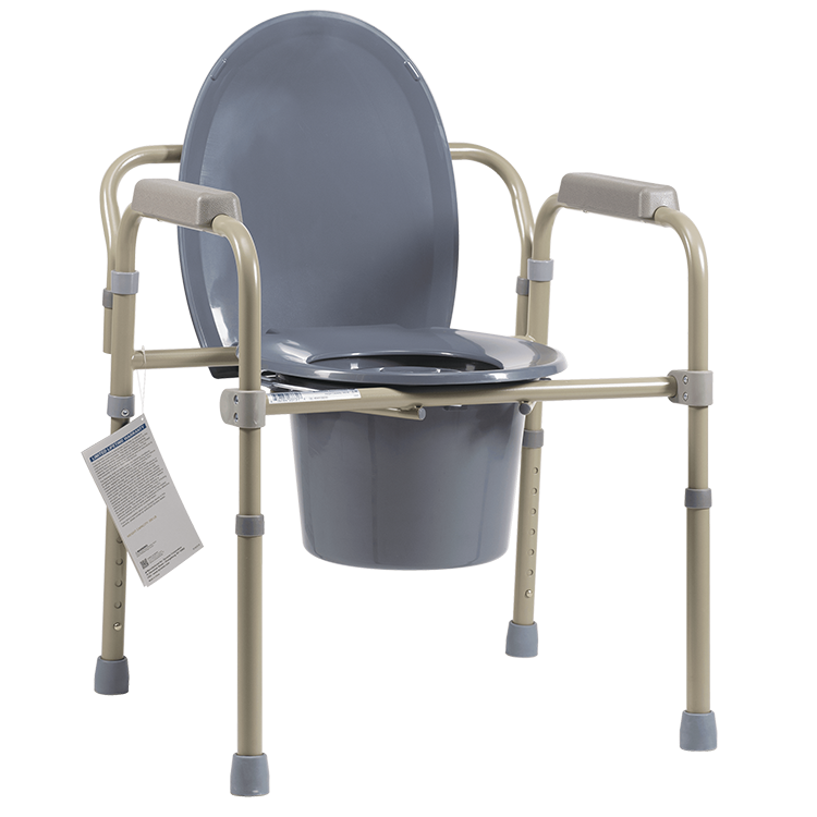 Elongated Folding Bedside Commode - Bulk Packed, 4 Quantity per Box