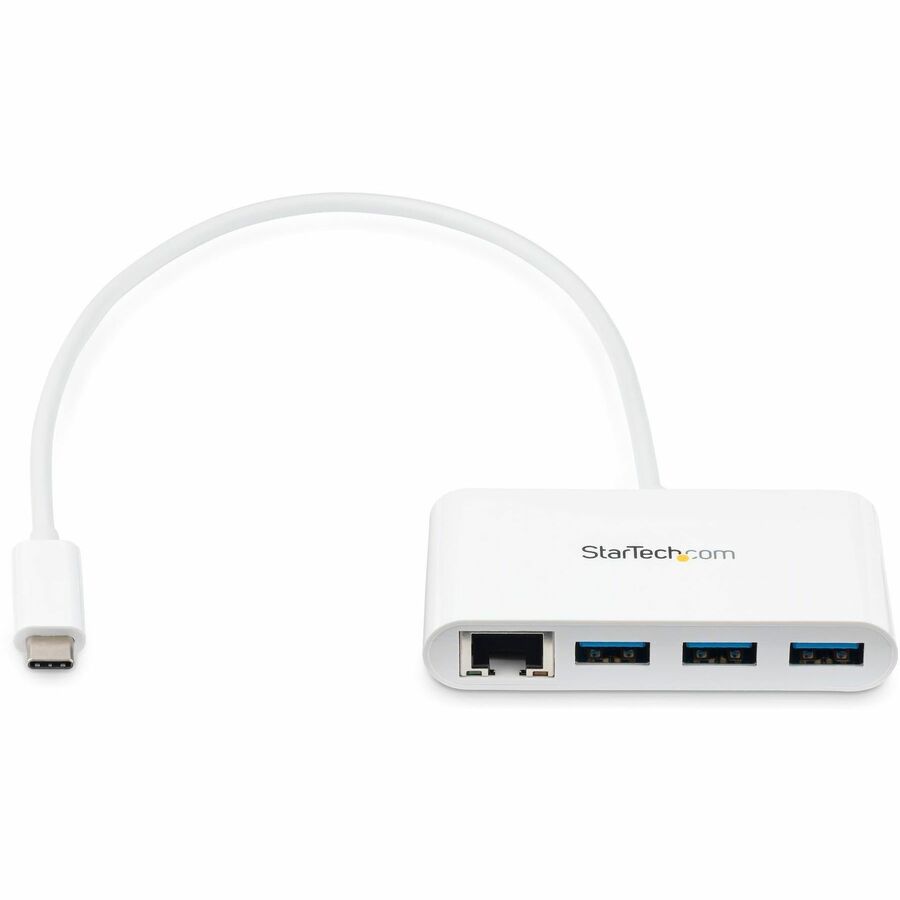 StarTech.com 3-Port USB-C Hub with Gigabit Ethernet - USB-C to 3x USB-A - USB 3.0 Hub - White
