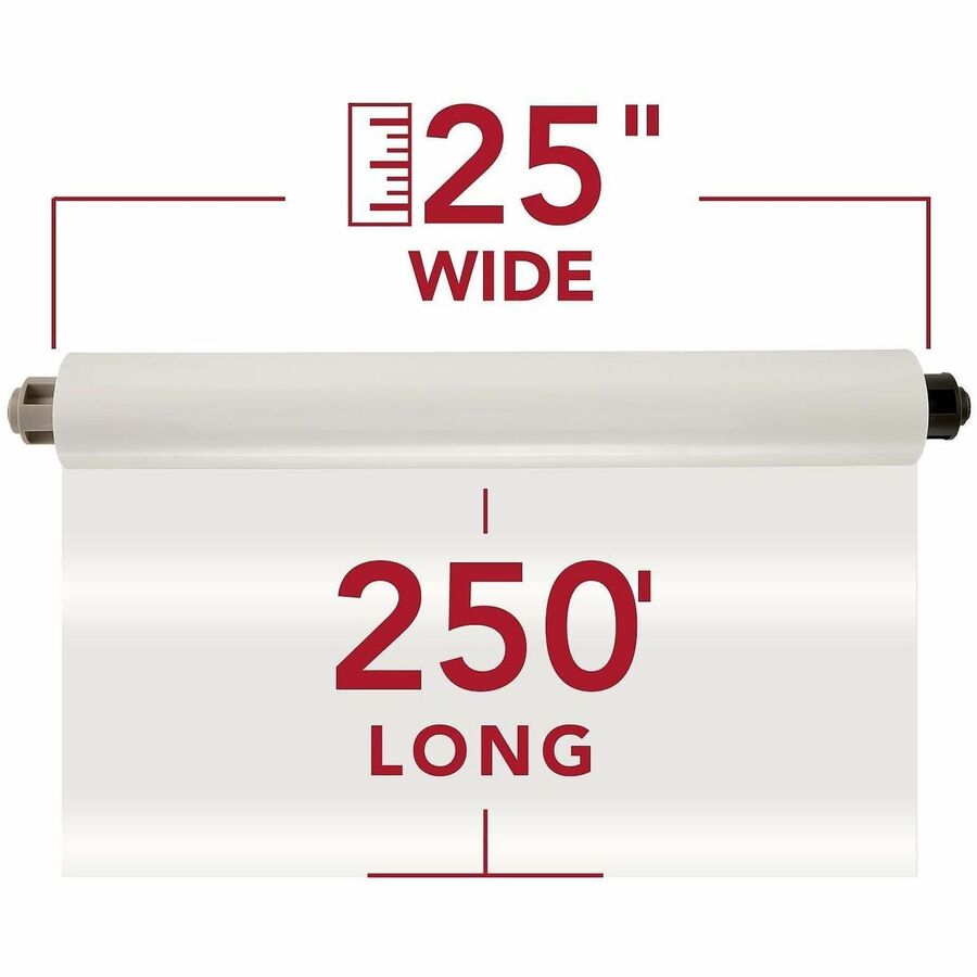 GBC EZ Load Gray End Cap Laminating Roll Film, 25" x 250 ft, 3 mil, Glossy, Clear, 2 Rolls per Carton