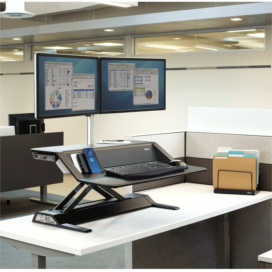 Fellowes Lotus Dual Monitor Arm Kit, Silver, Supports 2 Displays up to 27", 26 lb Load Capacity, 1 Each