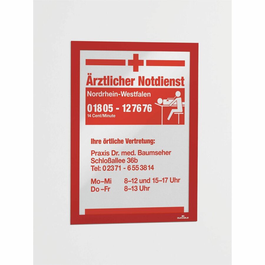 DURABLE Duraframe Magnetic Self-adhesive Frame, 8.5" x 11", Rectangle, Dual-sided, Magnetic, Self-adhesive, Red, 1 Each