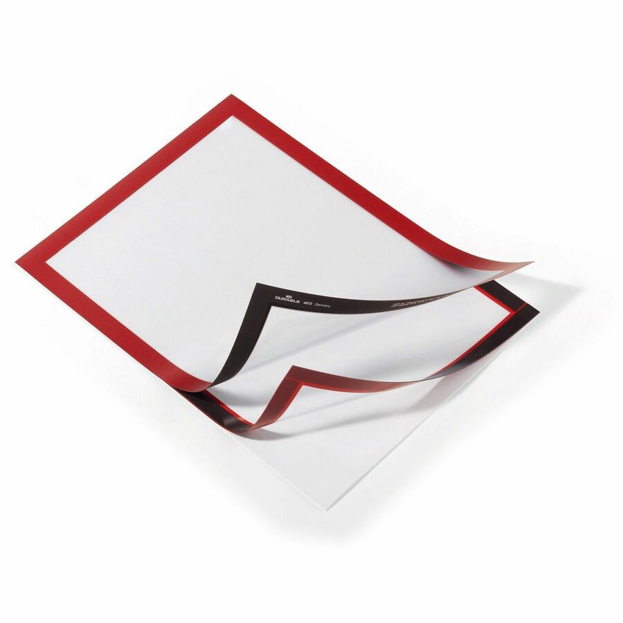 DURABLE Duraframe Magnetic Self-adhesive Frame, 8.5" x 11", Rectangle, Dual-sided, Magnetic, Self-adhesive, Red, 1 Each