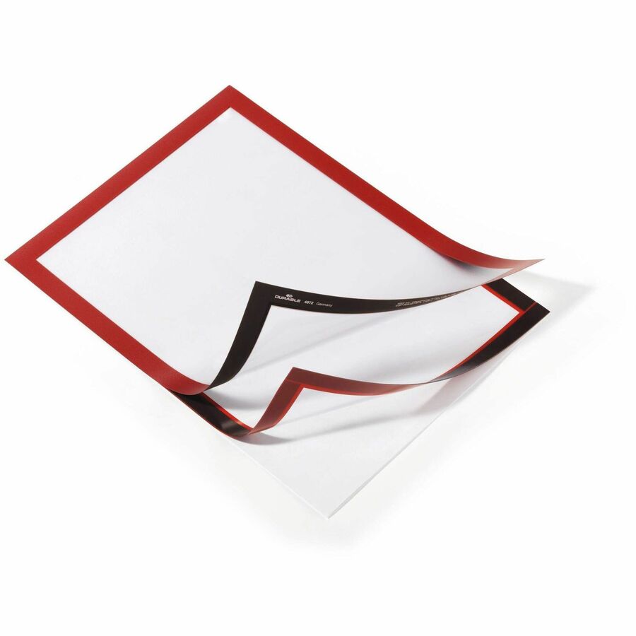 DURABLE Duraframe Magnetic Self-adhesive Frame, 8.5" x 11", Rectangle, Dual-sided, Magnetic, Self-adhesive, Red, 1 Each