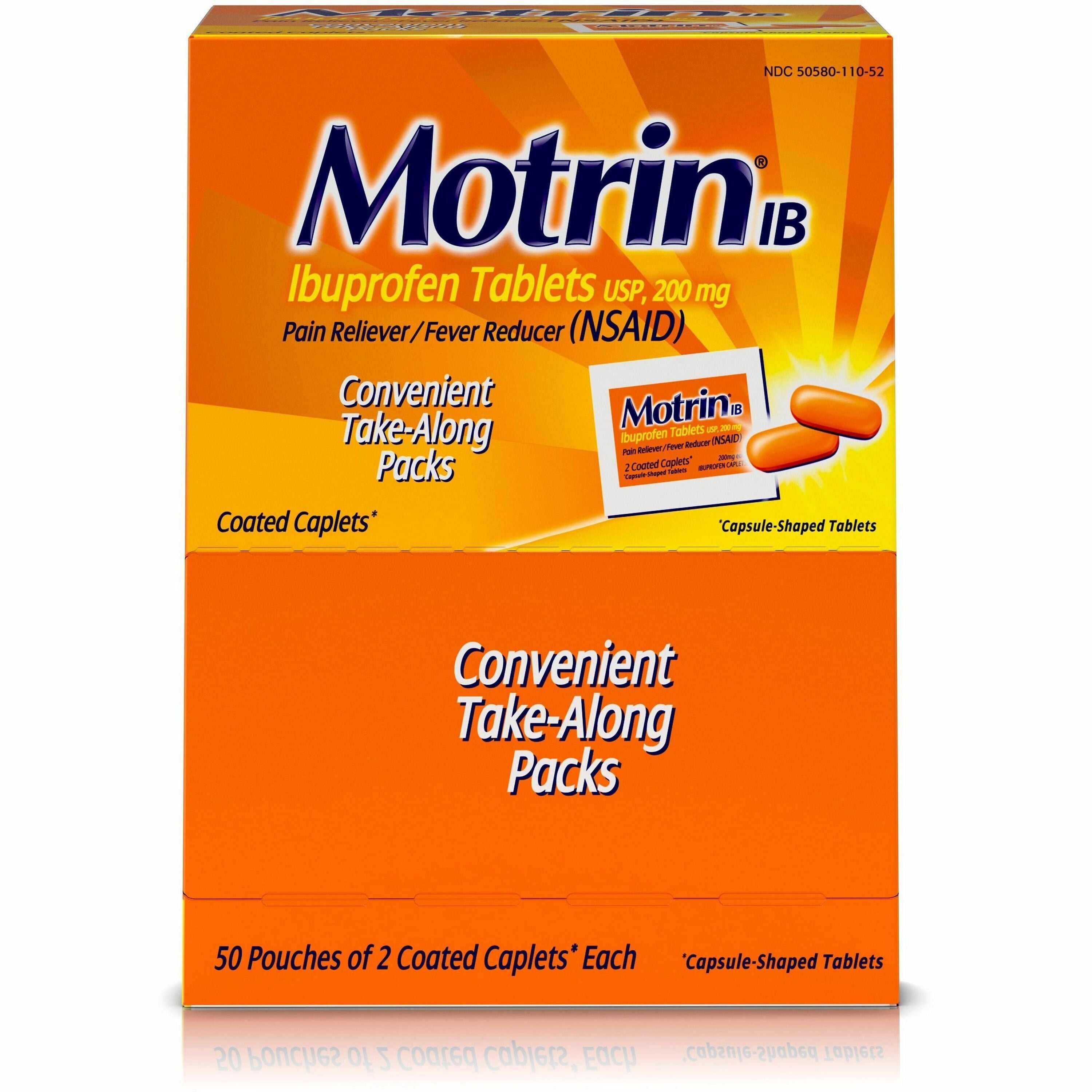 Motrin IB Ibuprofen Tablets, 200mg, 2 Tablets per Pack, 50 Packs per Box