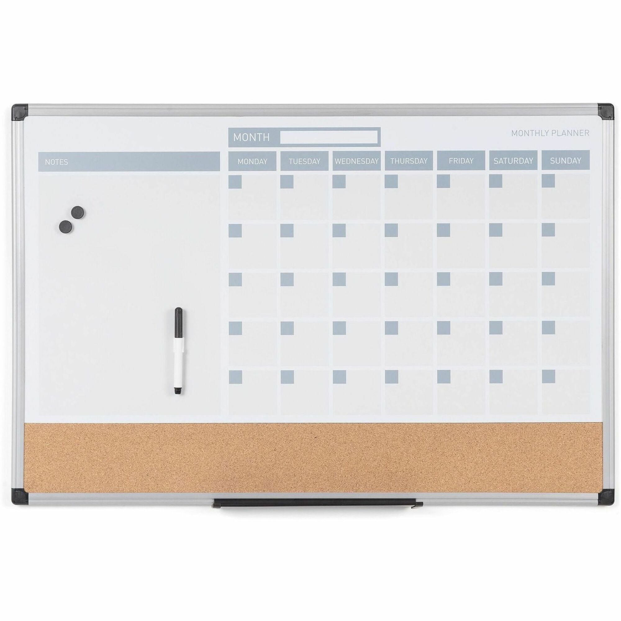 Monthly - White - Plastic - 24" Height x 36" Width - Dry Erase Surface, Compact, Magnetic, Stain Resistant - 1 Each