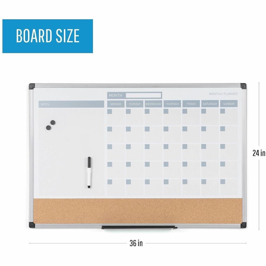 Monthly - White - Plastic - 24" Height x 36" Width - Dry Erase Surface, Compact, Magnetic, Stain Resistant - 1 Each
