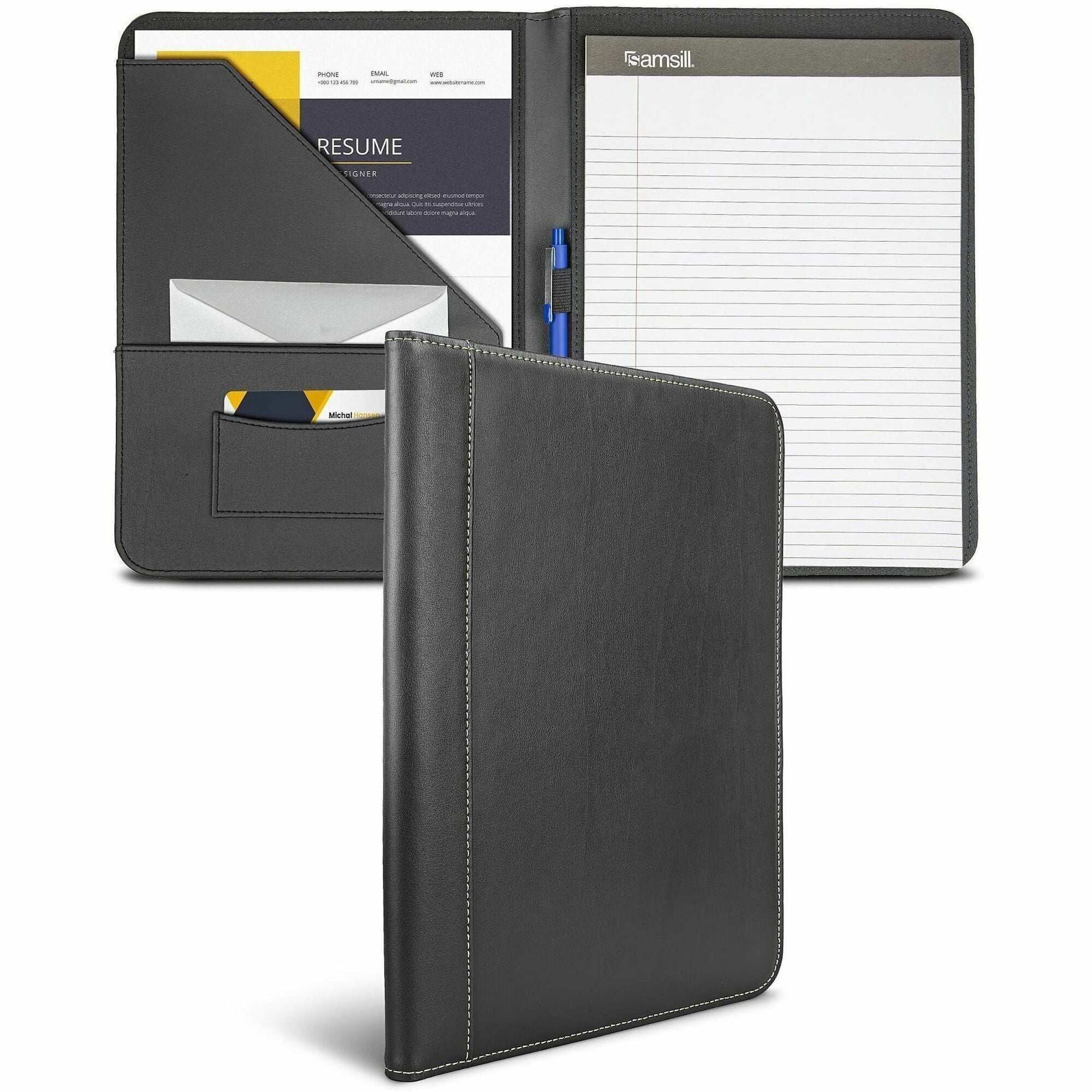 Samsill Professional Leather Padfolio, 8.5" x 11", Black, 1 Each