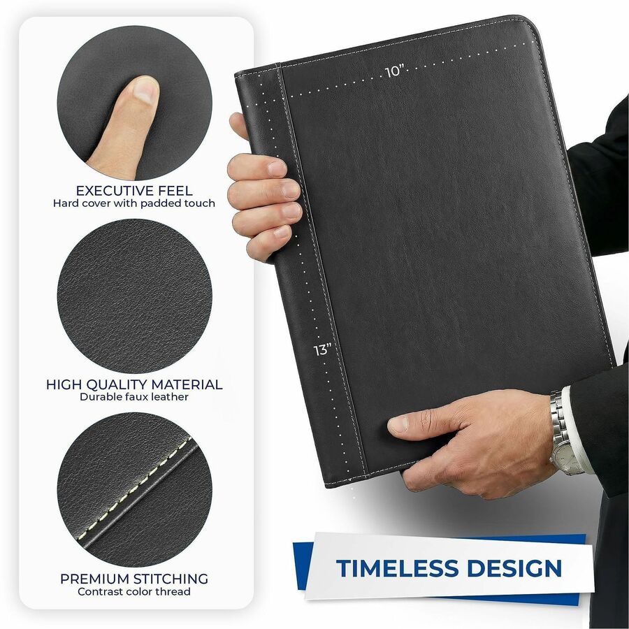 Samsill Professional Leather Padfolio, 8.5" x 11", Black, 1 Each