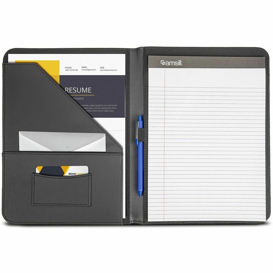Samsill Professional Leather Padfolio, 8.5" x 11", Black, 1 Each