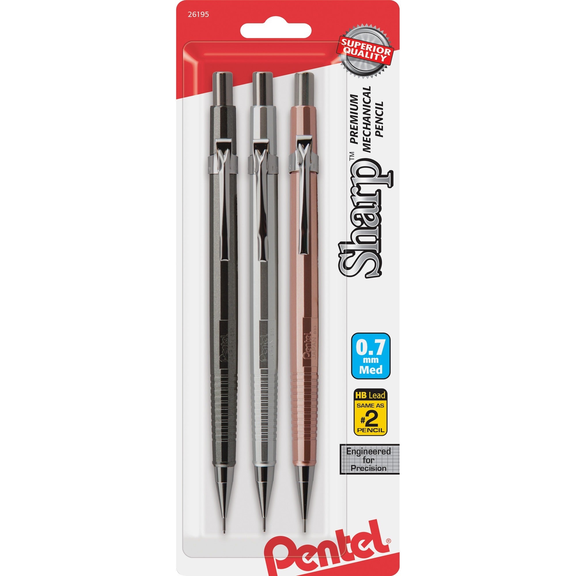 Pentel Sharp Premium Mechanical Pencils, 0.7 mm HB Lead, Refillable, Assorted Barrels, 3 Pack