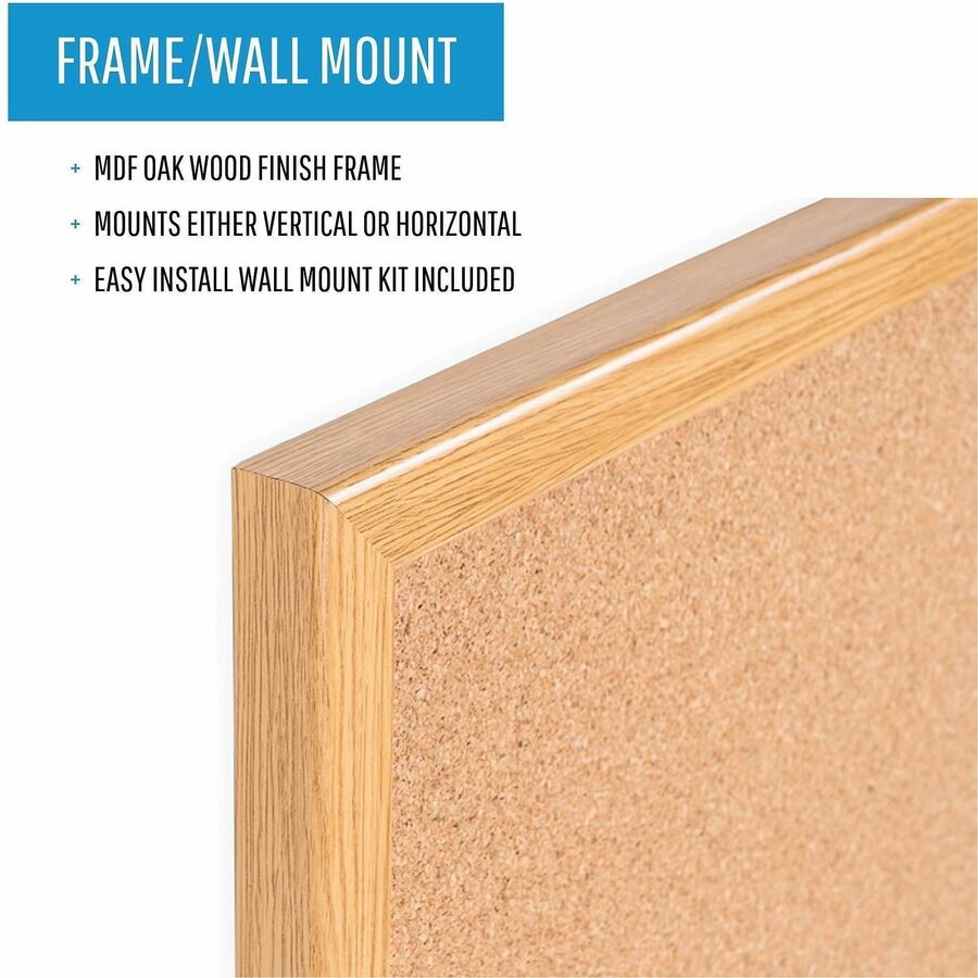 48" Board Height x 96" Board Width - Cork Surface - Self-healing - Oak Frame - 1 Each