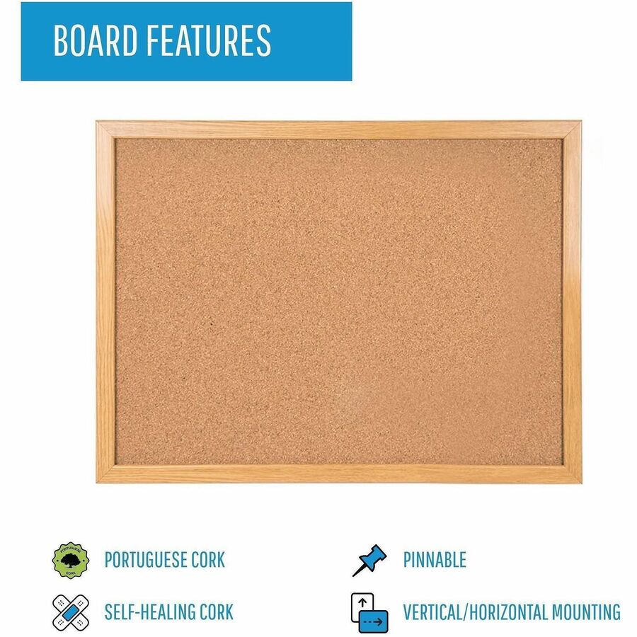 48" Board Height x 96" Board Width - Cork Surface - Self-healing - Oak Frame - 1 Each