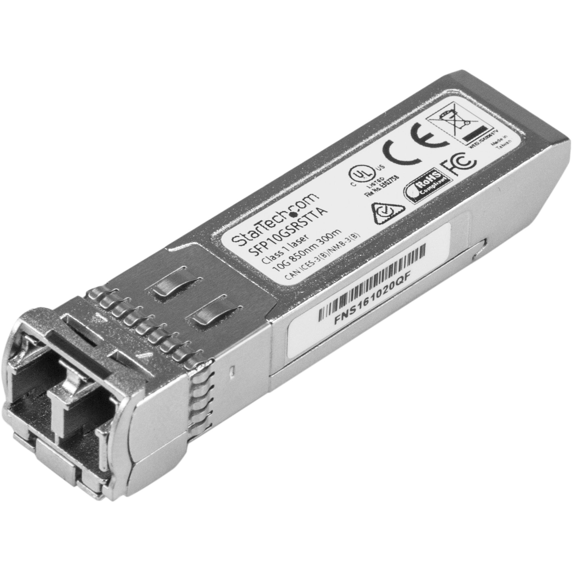 StarTech.com Cisco SFP-10G-SR Compatible SFP+ Transceiver Module, 10GBASE-SR, LC Connector, Multi-mode, 10GbE, Hot-pluggable, TAA Compliant, 1 Each
